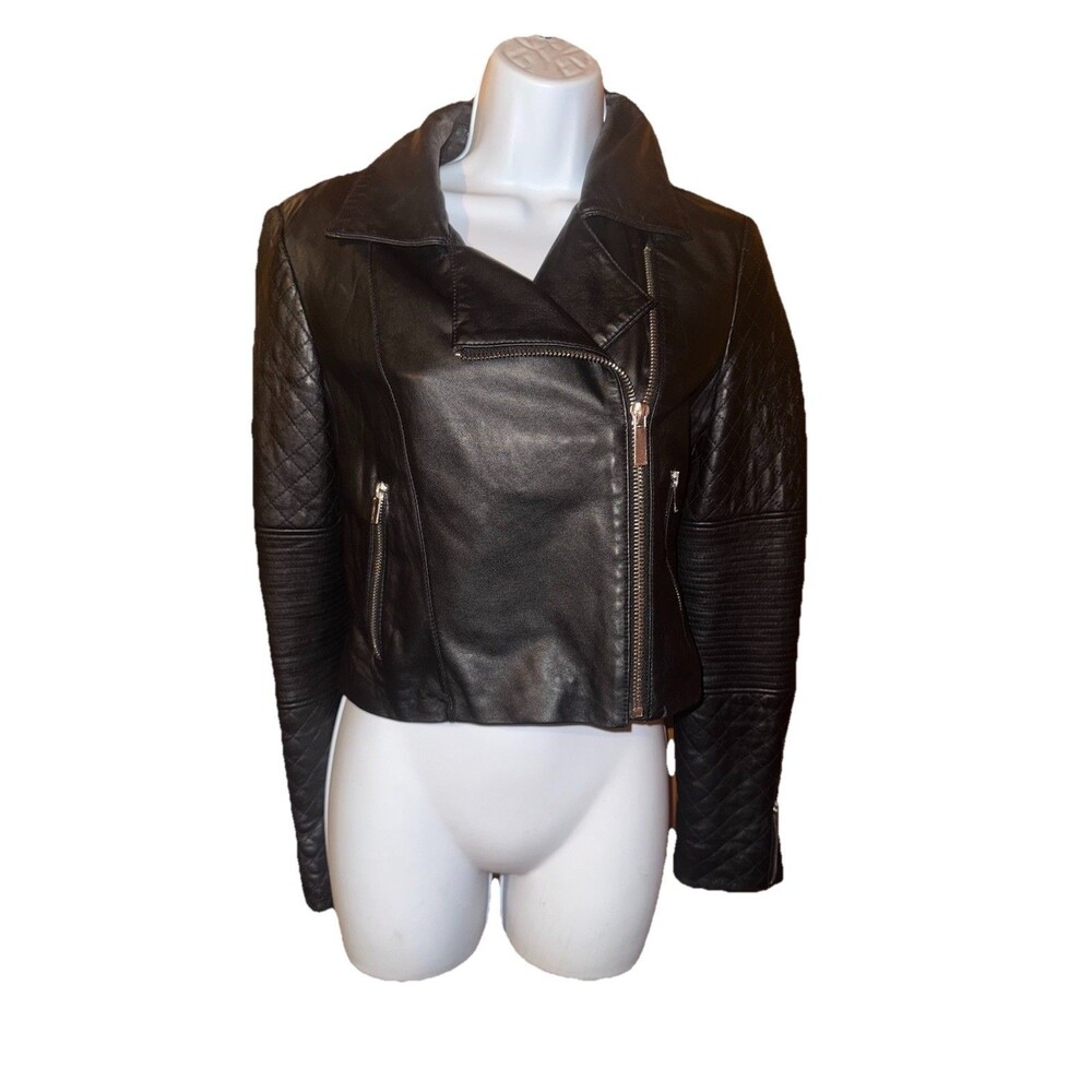 Bagatelle Real Leather Biker Jacket Quilted Black Moto Grunge S Excellent